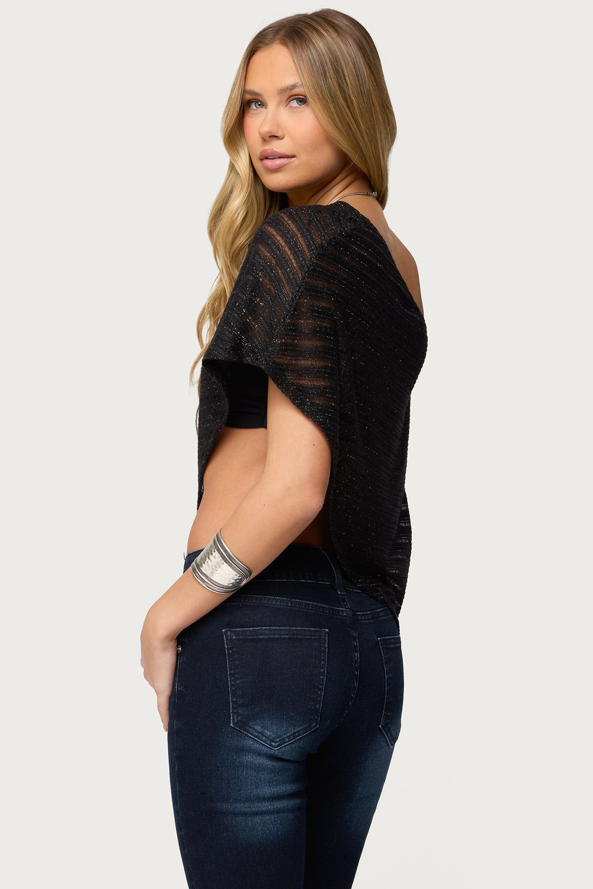 Loma Asymmetric Off Shoulder Knit Poncho - Image 5