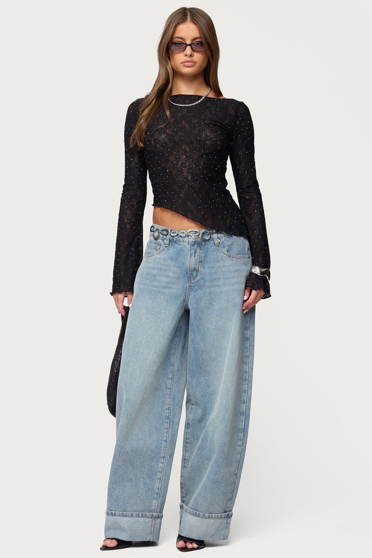 Mare Asymmetric Gem Sheer Lace Top - Image 2