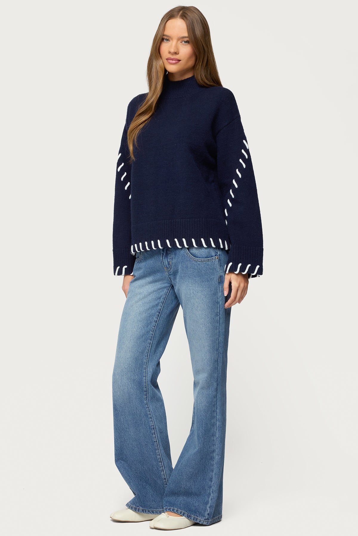 Indah Contrast Stitch Oversized Sweater - Image 4