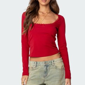 Mora Lace Trim Ribbed T Shirt