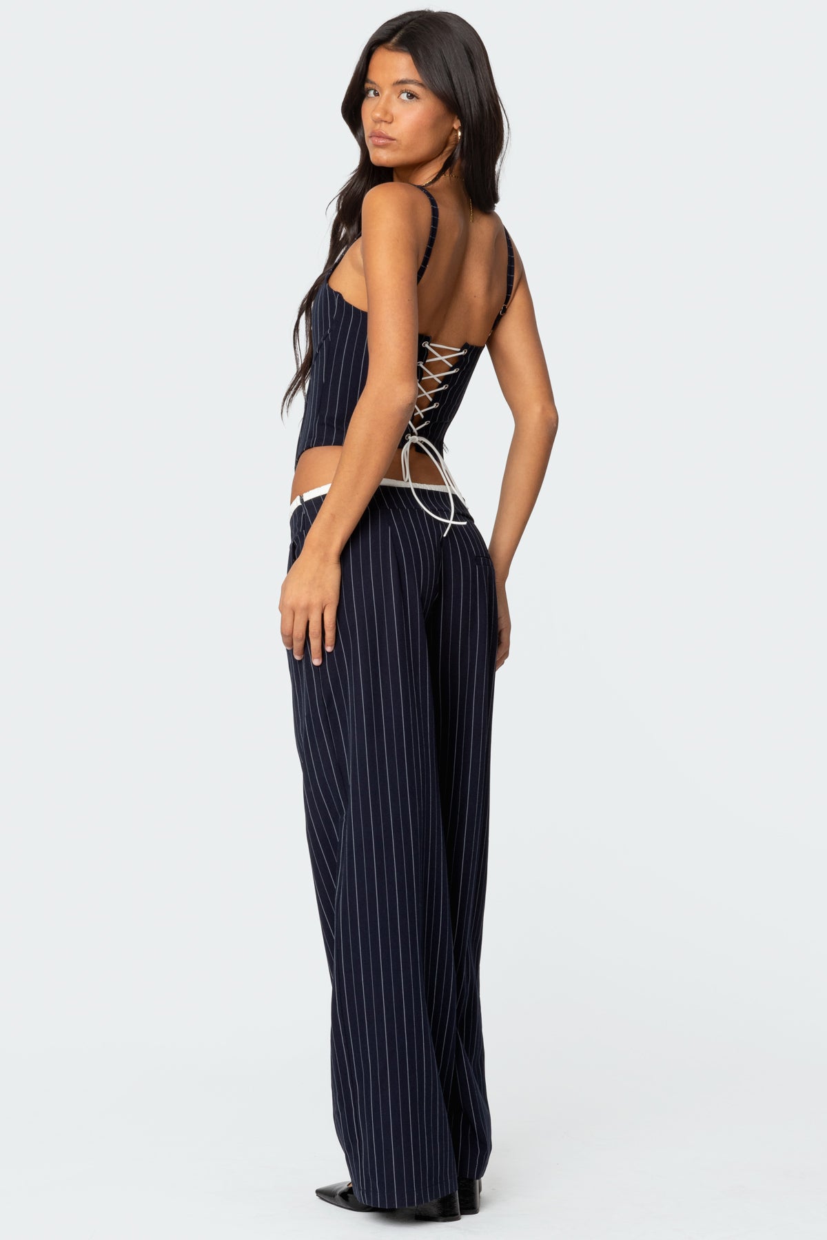 Pinstripe Peekaboo Drawstring Corset - Image 2