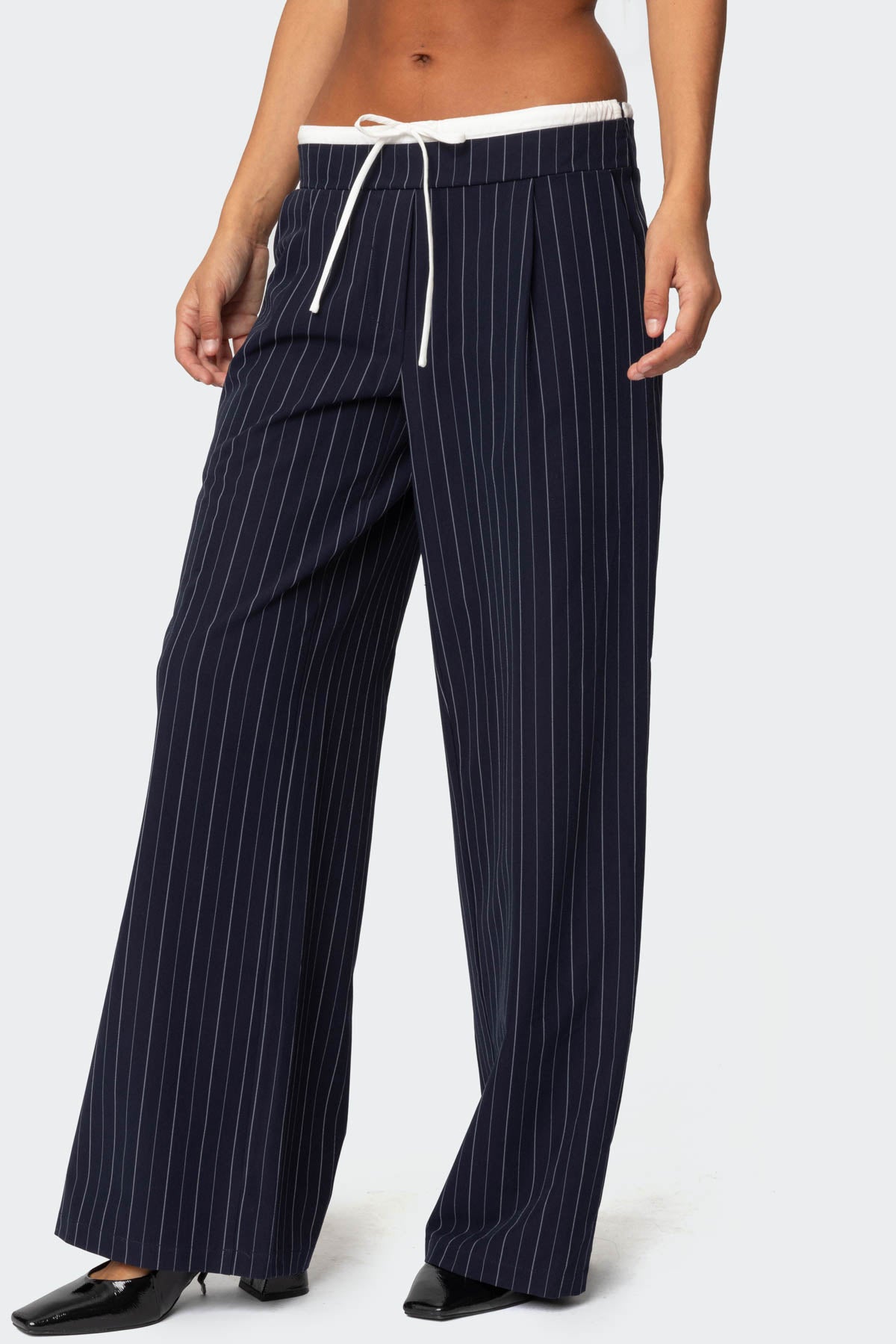 Pinstripe Peekaboo Drawstring Pants - Image 3