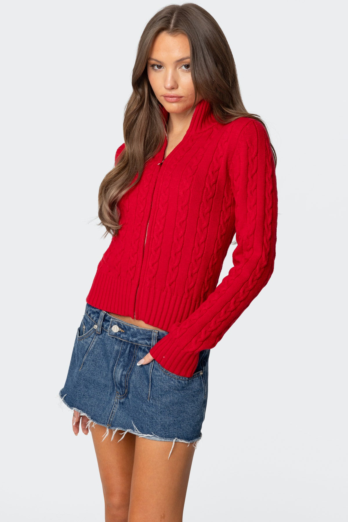 Ryn Zip Up Cable Knit Cardigan - Image 3