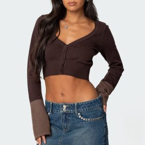 Color Block Flared Sleeve Cardigan