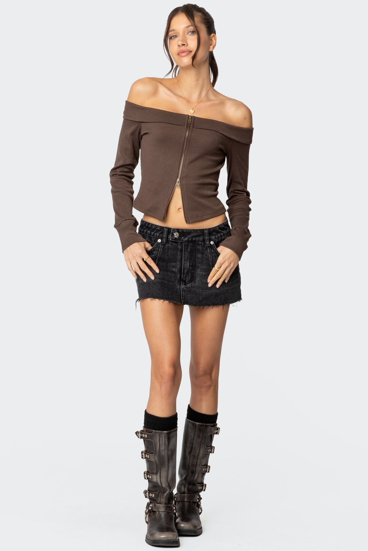 Clarissa Fold Over Ribbed Top - Image 2