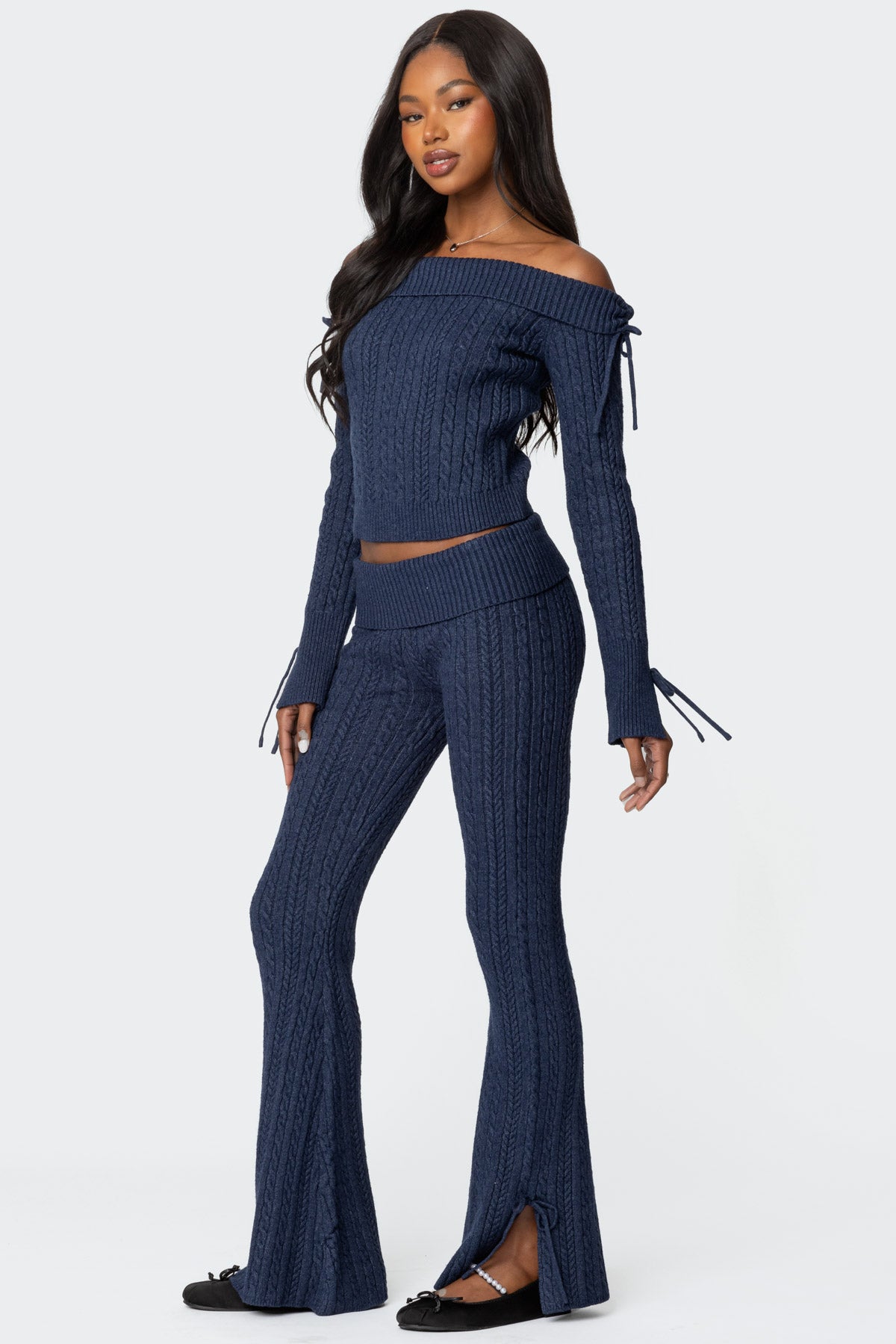 Chase Fold Over Cable Knit Pants - Image 3