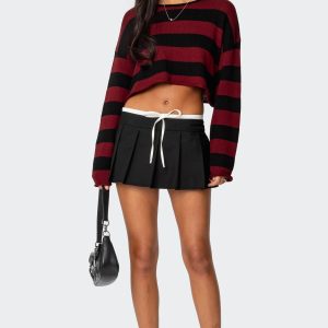 Contrast Drawstring Pleated Mini Skort