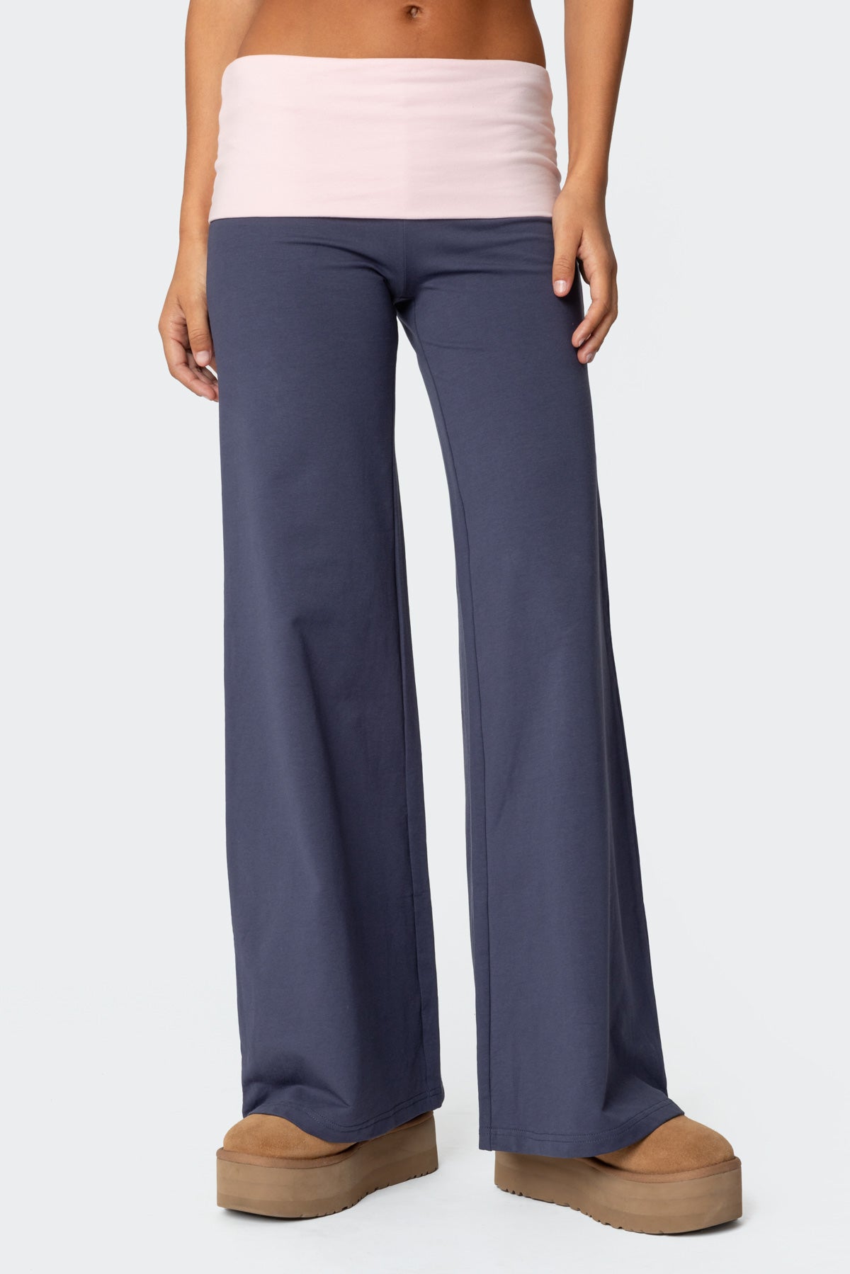 Wide Leg Contrast Fold Over Pants - Image 2