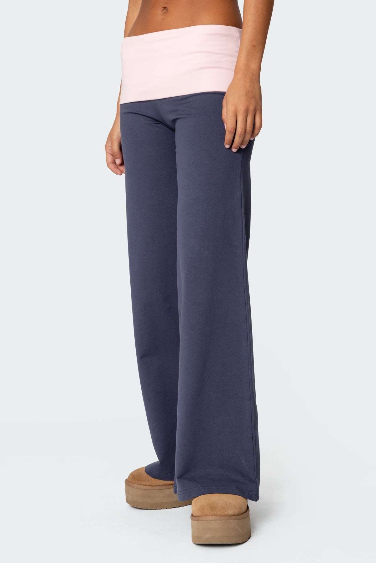 Wide Leg Contrast Fold Over Pants - Image 4