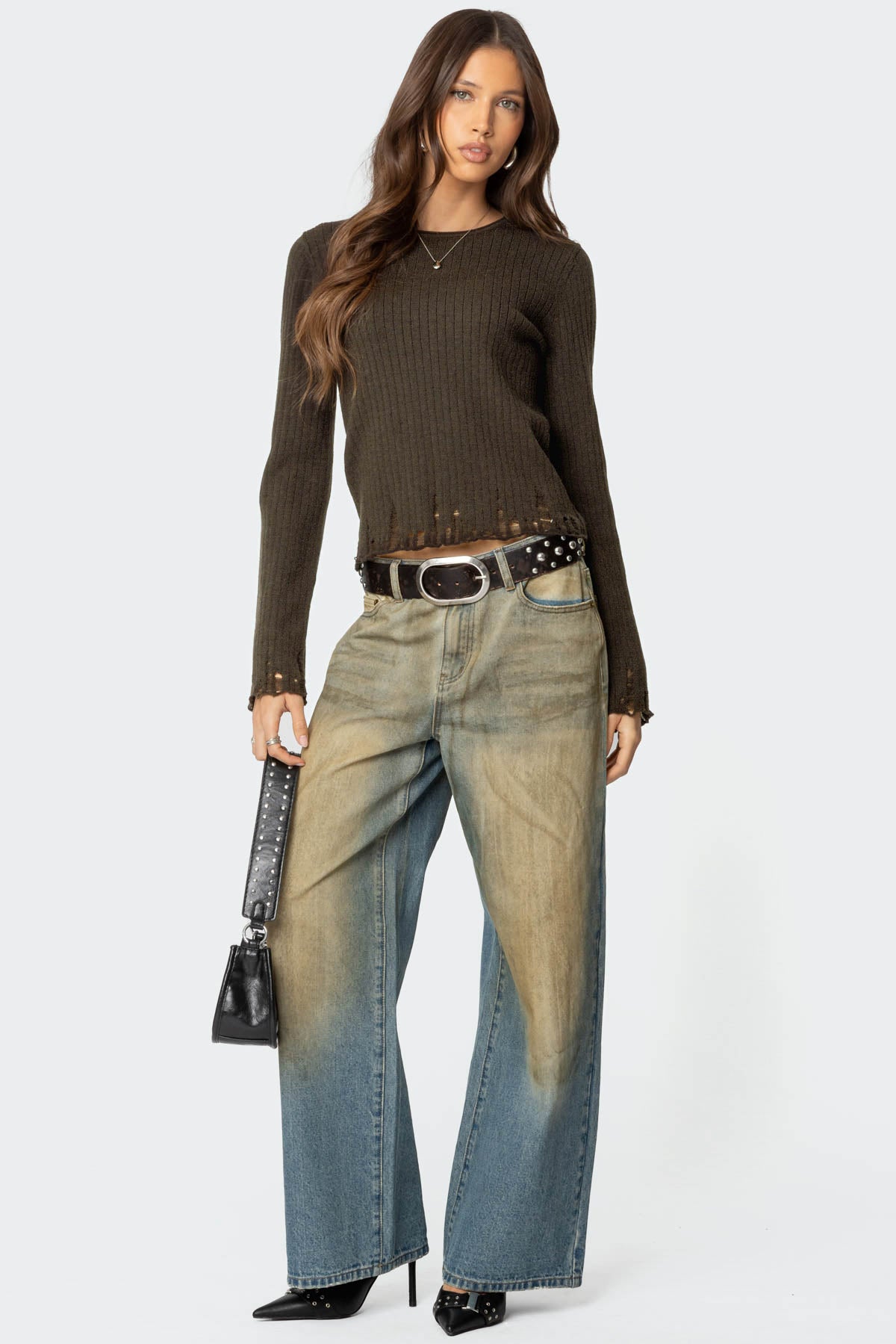 Distressed Ribbed Knit Sweater - Image 3