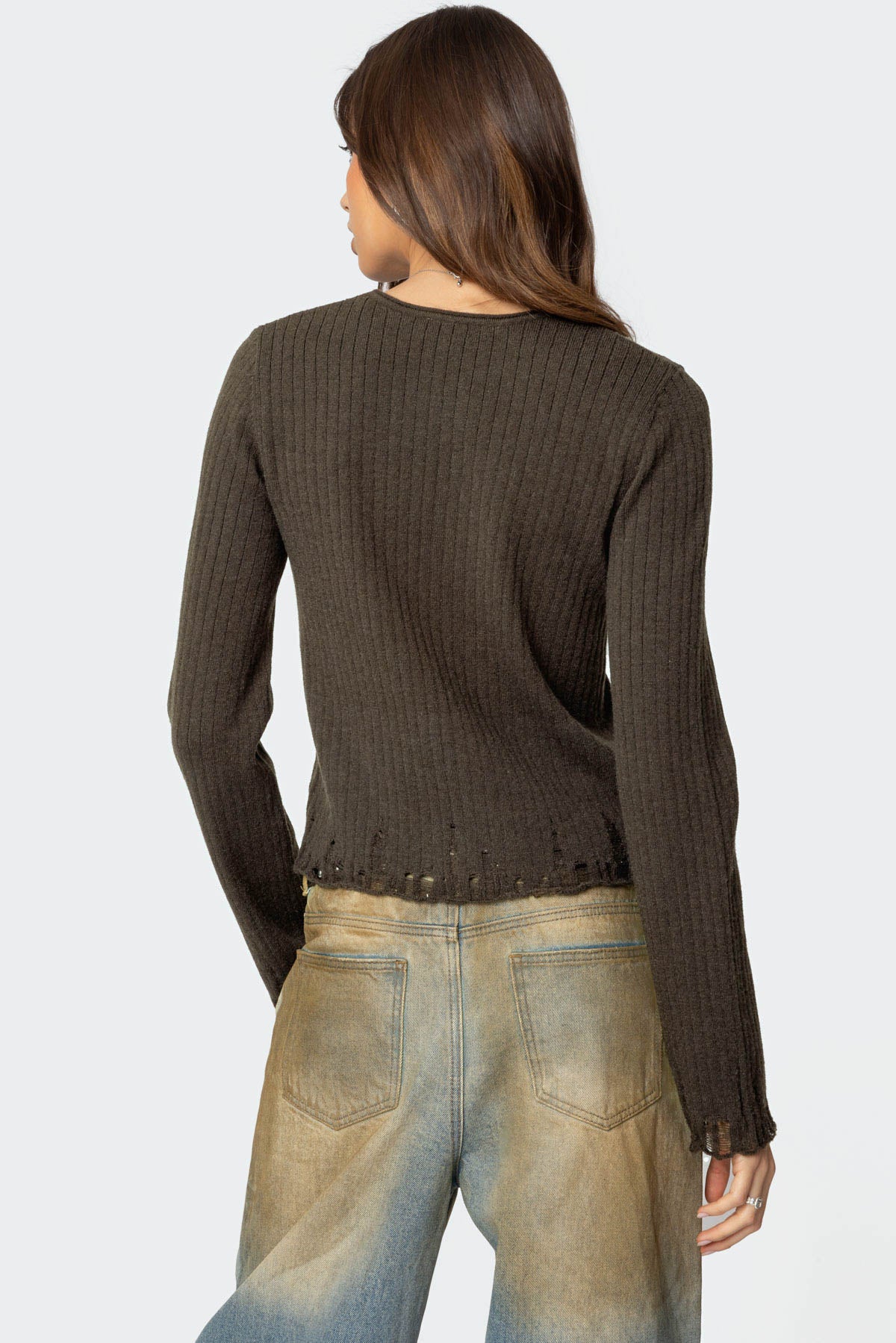 Distressed Ribbed Knit Sweater - Image 2