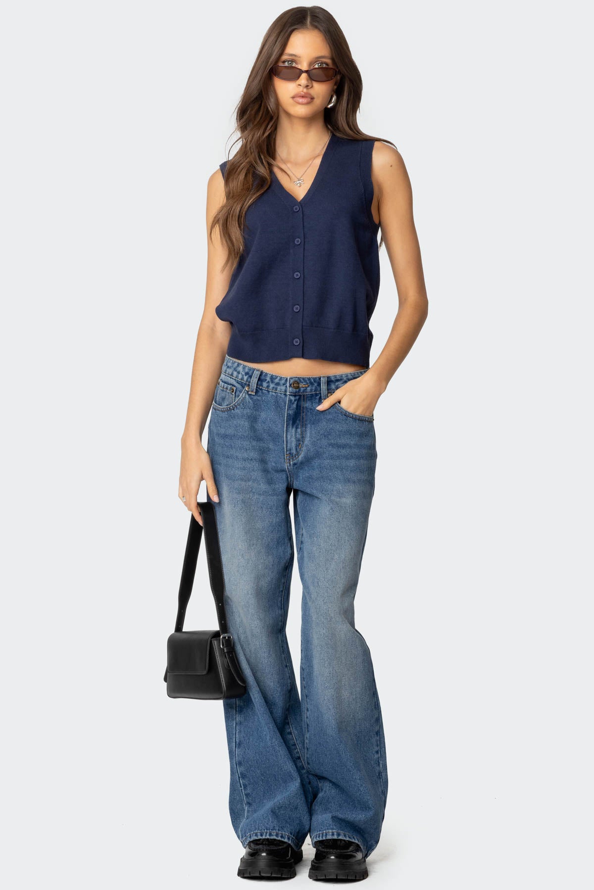 Cam Button Up Knit Vest Top - Image 2