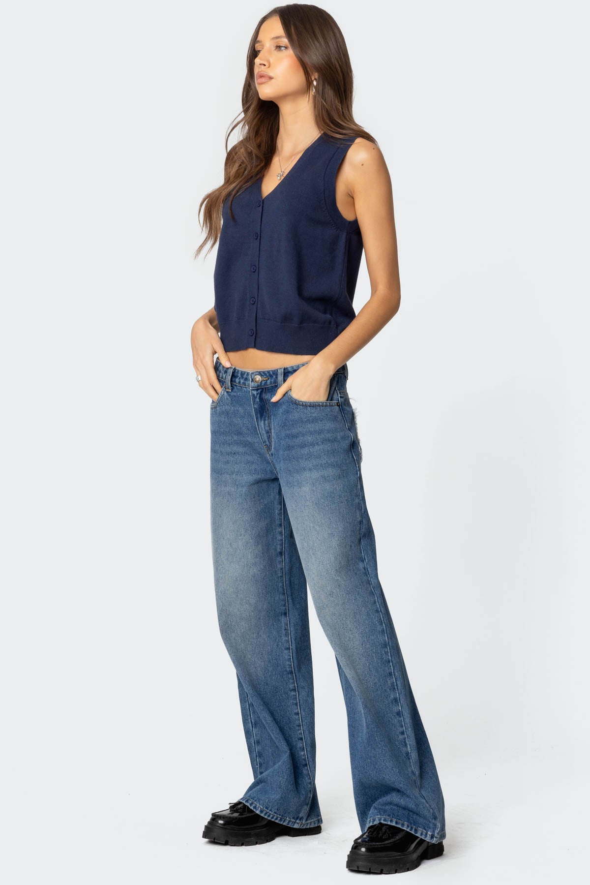 Cam Button Up Knit Vest Top - Image 4