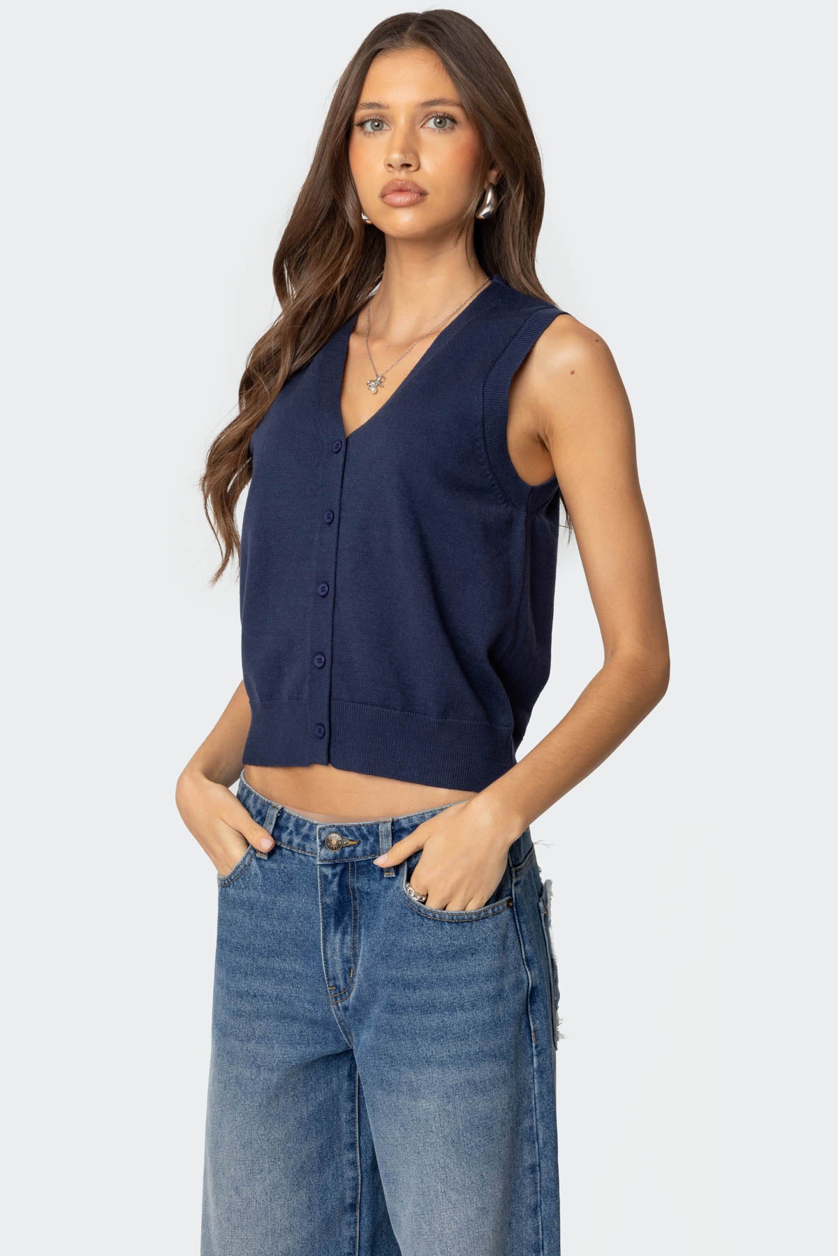 Cam Button Up Knit Vest Top - Image 3