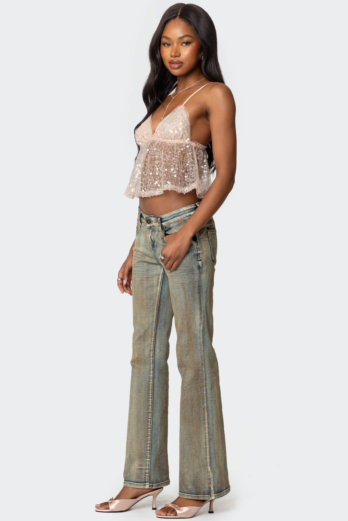 Sheer Sequin Babydoll Tank Top - Image 4