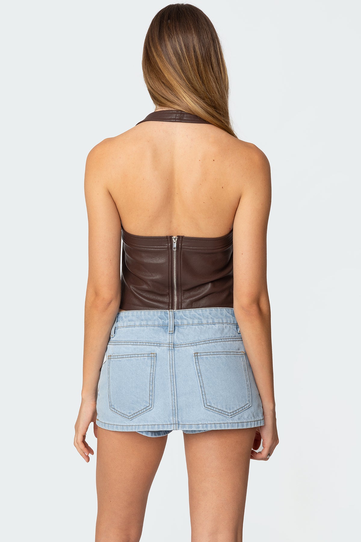 Draped Faux Leather Halter Top - Image 5
