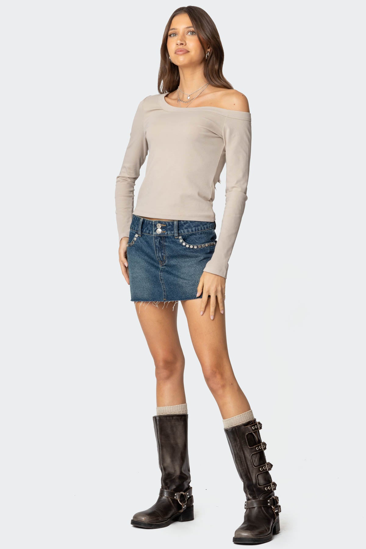 Tess Studded Denim Mini Skirt - Image 3