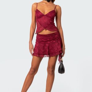 Ruby Ruffle Lace Mini Skirt