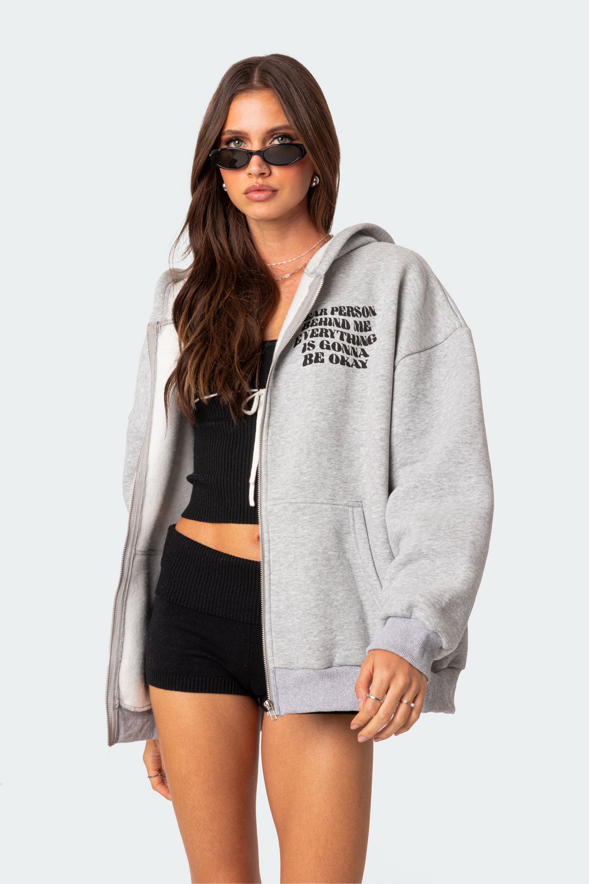 Everything'S Ok Zip Up Oversized Hoodie - Image 2