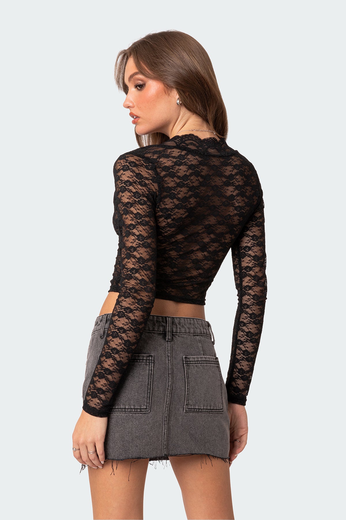 Beck Plunge Neck Sheer Lace Top - Image 4