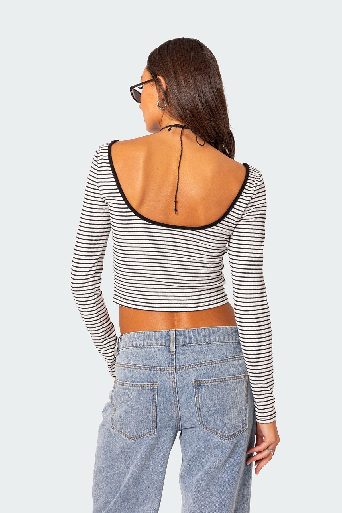 Striped Scoop Back Long Sleeve Top - Image 4