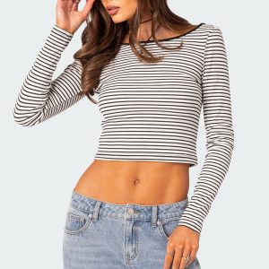 Striped Scoop Back Long Sleeve Top