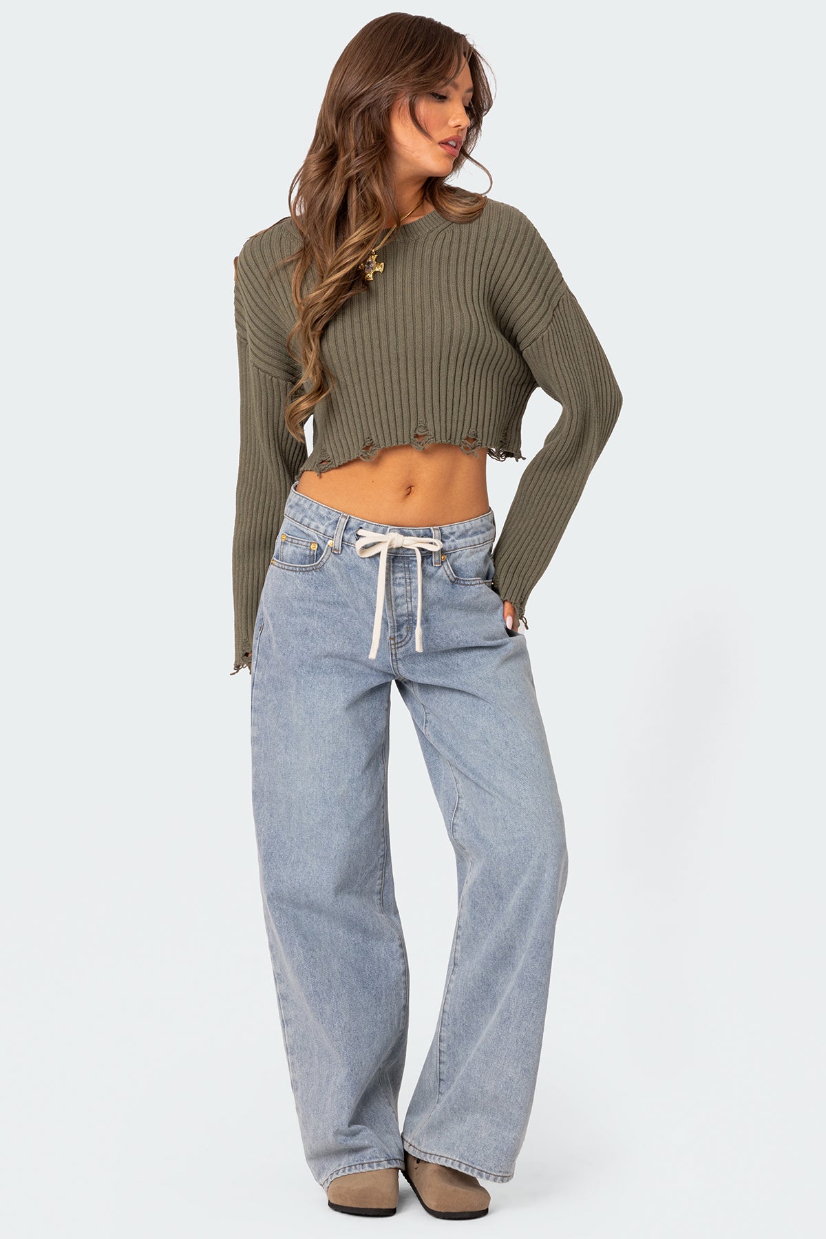 Distressed Hem Oversized Cropped Sweater - Image 5