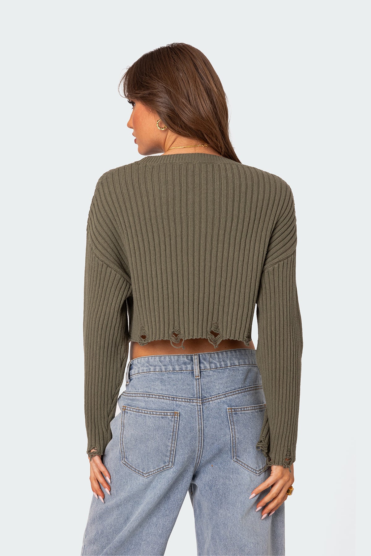 Distressed Hem Oversized Cropped Sweater - Image 4