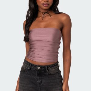 Maxeen Shiny Gathered Tube Top