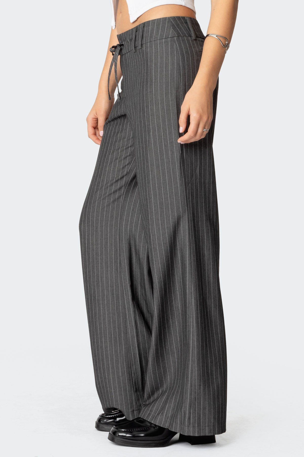 Mayla Wide Leg Pinstripe Trousers - Image 3