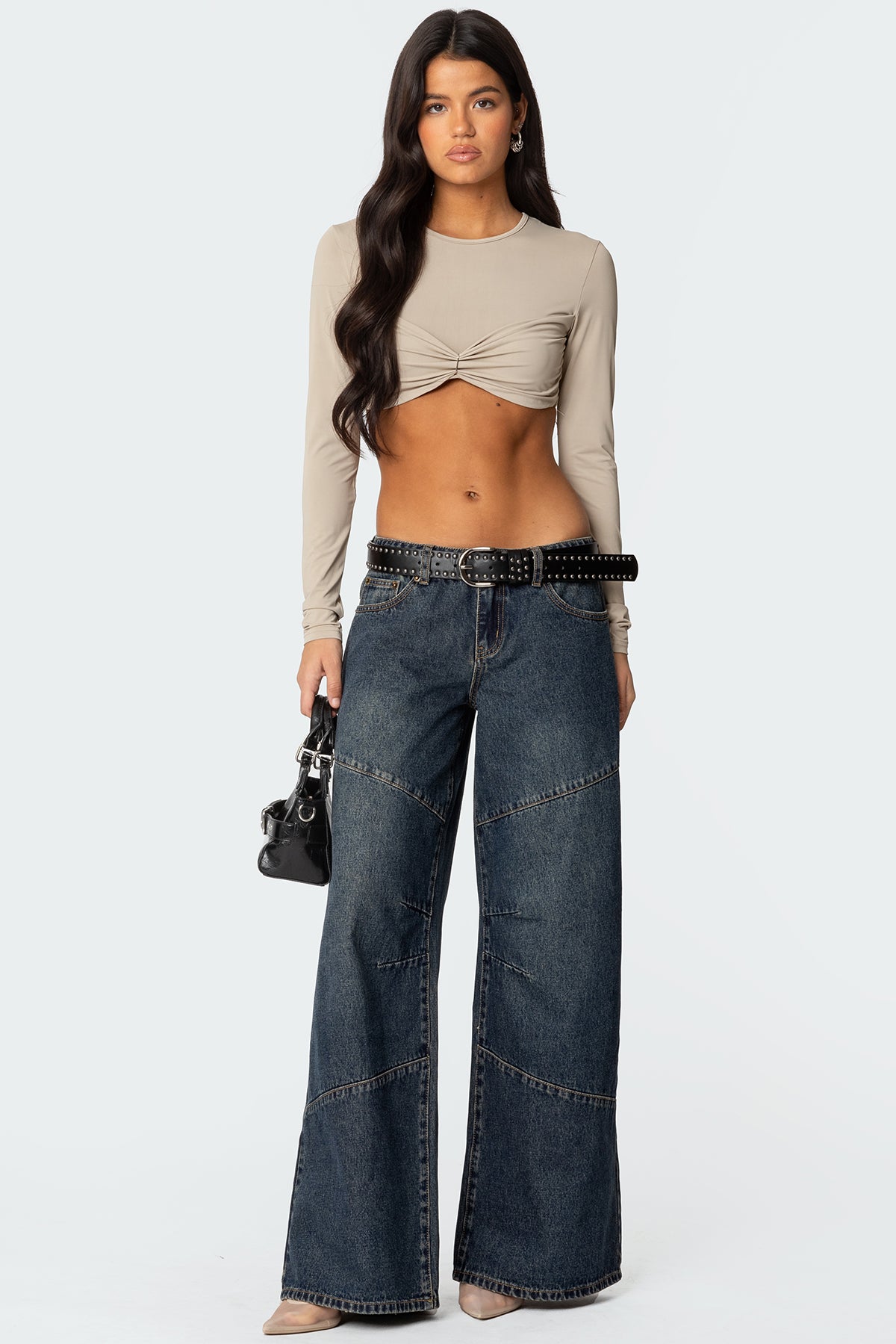 Gathered Long Sleeve Crop Top - Image 2