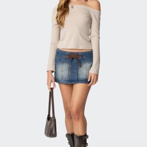 Tania Lace Up Denim Mini Skirt
