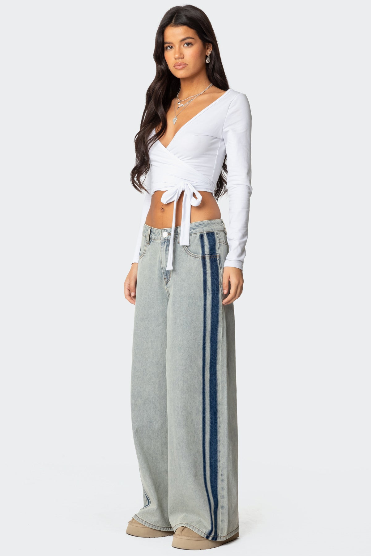 Side Stripe Washed Low Rise Jeans - Image 2