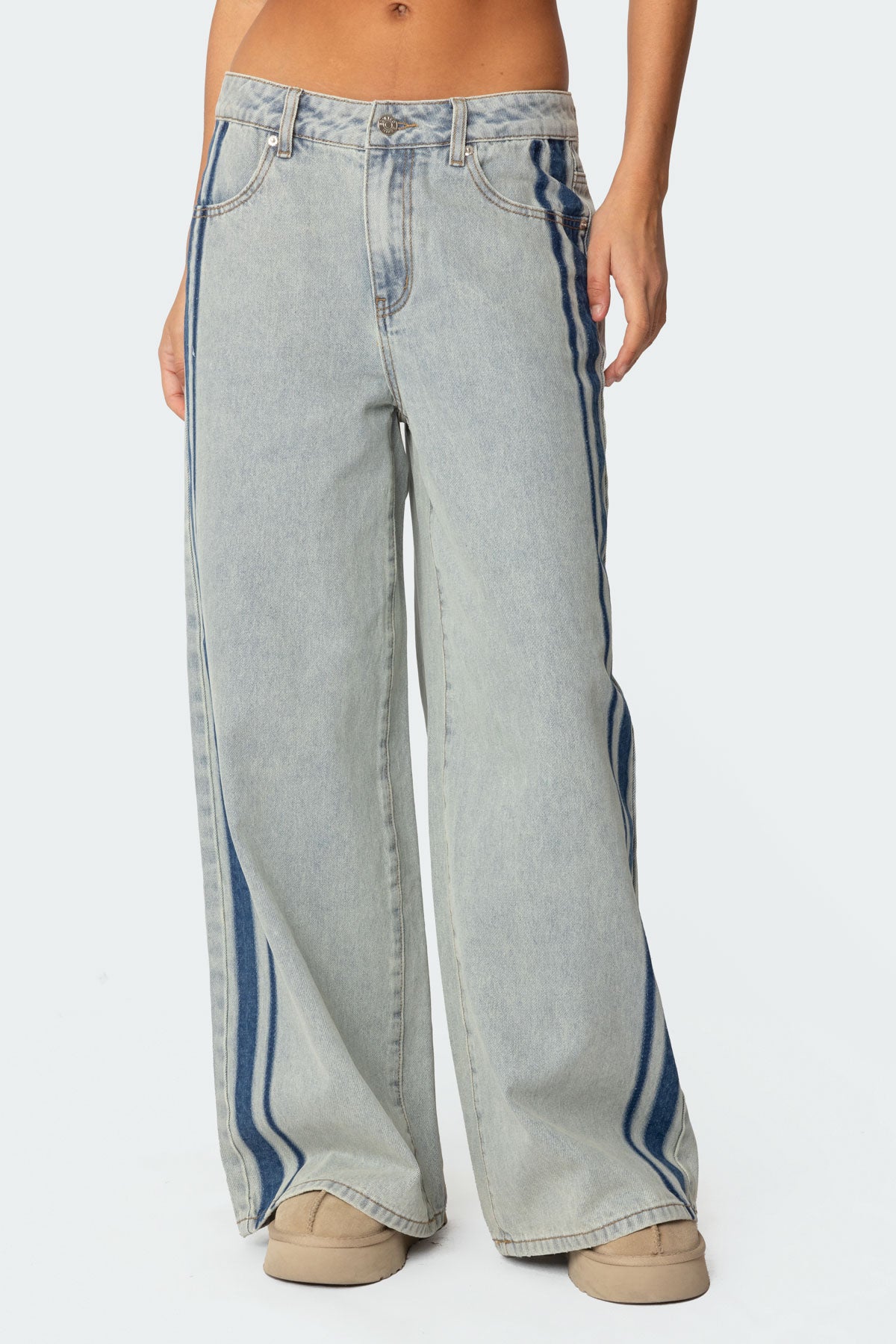 Side Stripe Washed Low Rise Jeans - Image 3