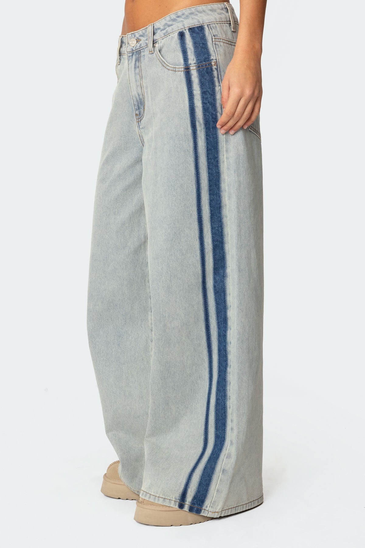 Side Stripe Washed Low Rise Jeans - Image 4
