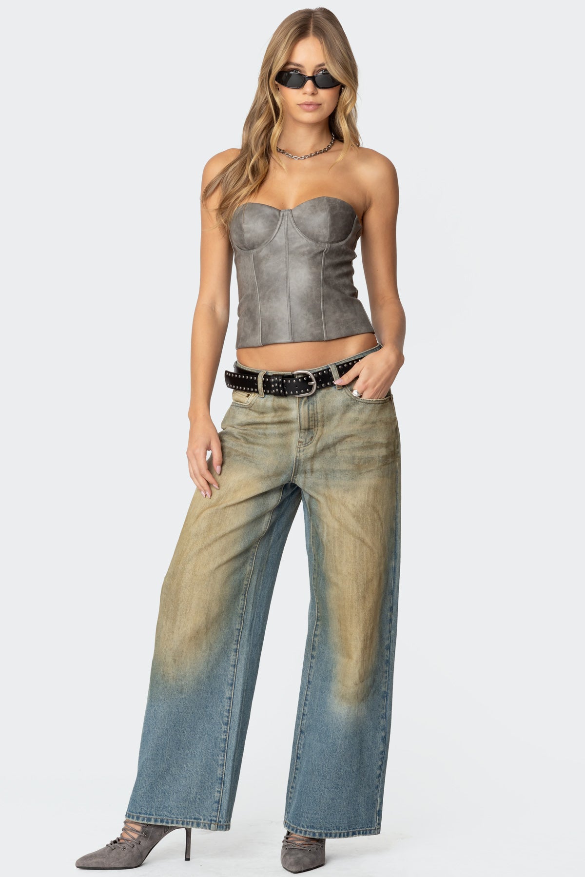 Sulivan Strapless Faux Leather Corset - Image 2