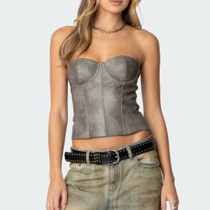 Sulivan Strapless Faux Leather Corset