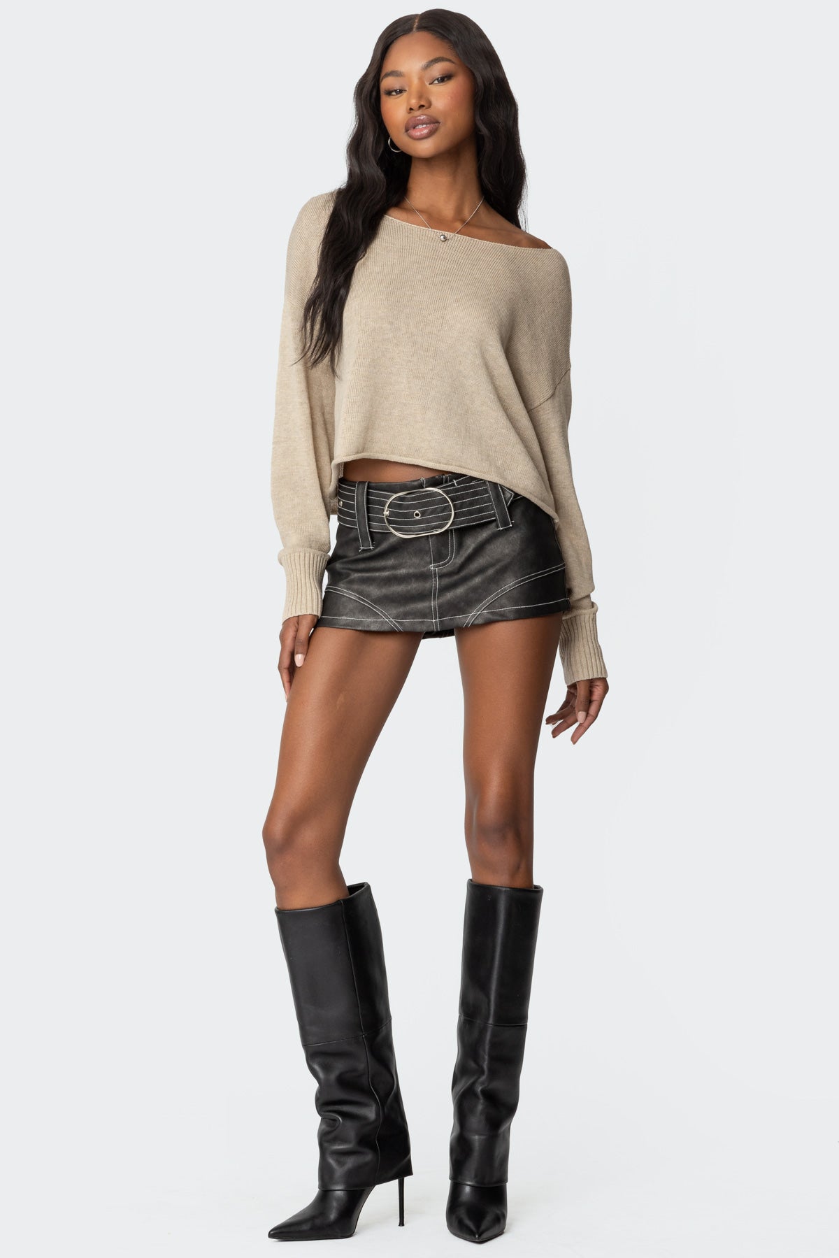 Washed Faux Leather Mini Skort - Image 3