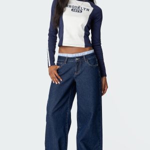 Striped Boxer Detail Low Rise Jeans