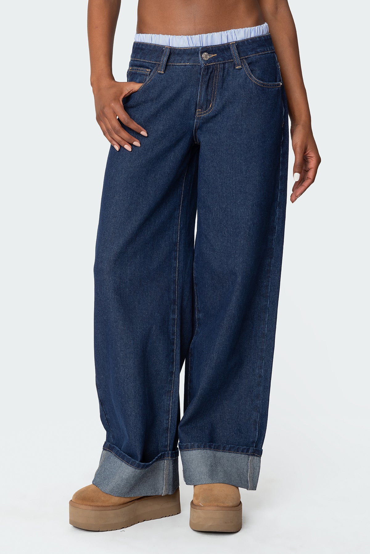 Striped Boxer Detail Low Rise Jeans - Image 2