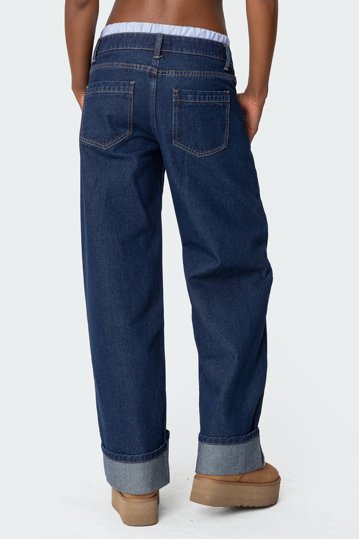 Striped Boxer Detail Low Rise Jeans - Image 5