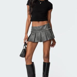 Billi Faux Leather Pleated Mini Skort