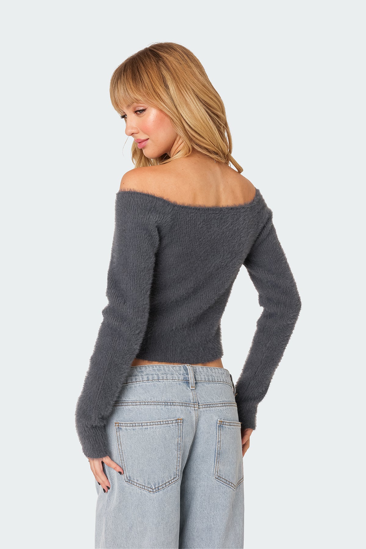 Sonia Off Shoulder Fuzzy Knit Top - Image 4