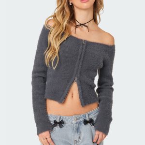 Sonia Off Shoulder Fuzzy Knit Top