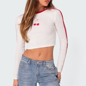 Cherry On Top Long Sleeve Cropped T Shirt
