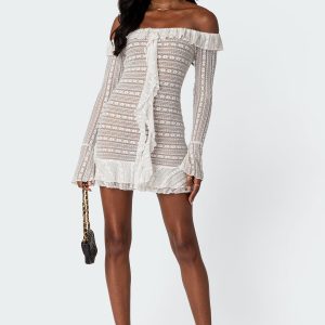 Textured Sheer Lace Mini Dress