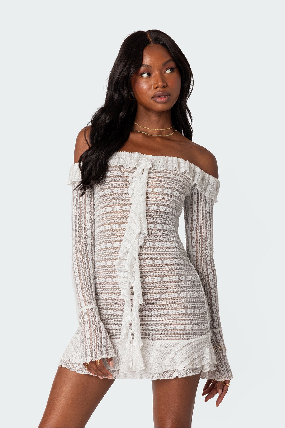 Textured Sheer Lace Mini Dress - Image 2