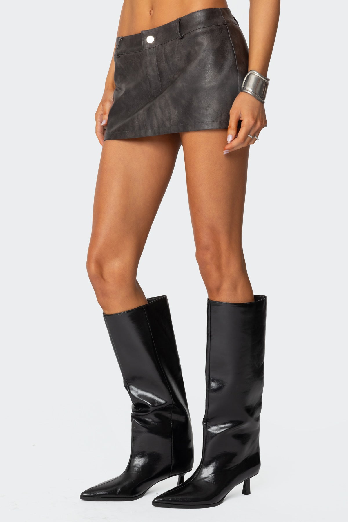 Sadaf Faux Leather Mini Skort - Image 3