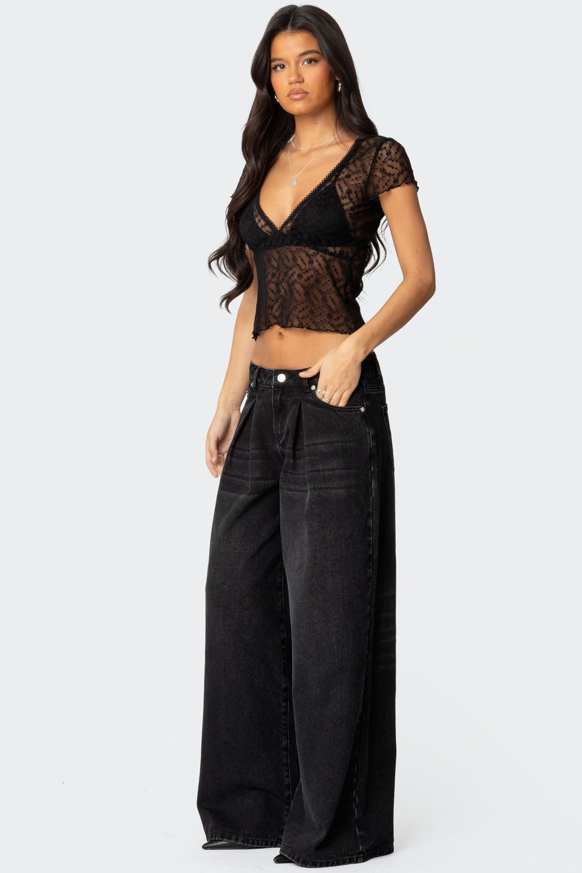 Pleated Detail Low Rise Jeans - Image 4