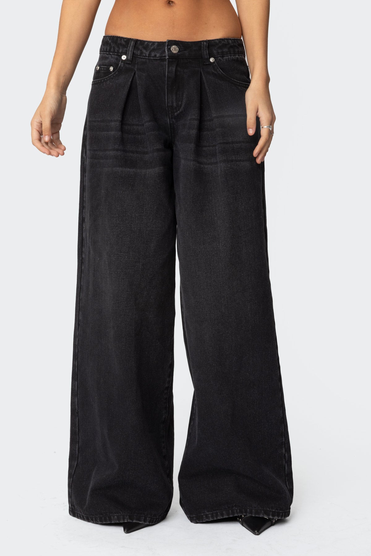 Pleated Detail Low Rise Jeans - Image 2